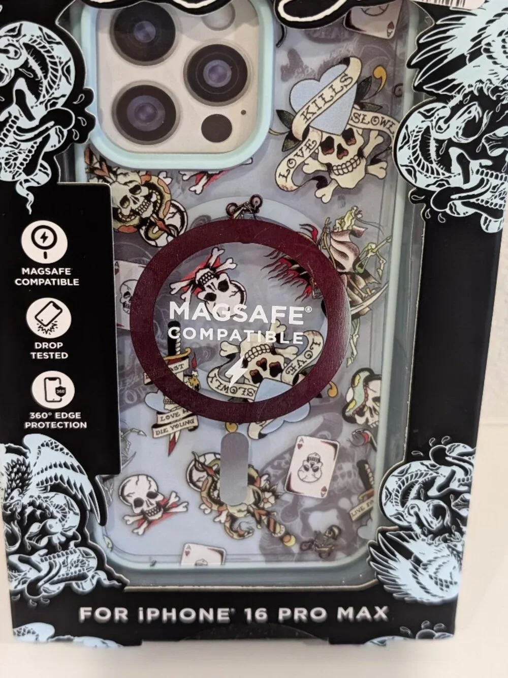 Ed Hardy iPhone 16 Pro Max Case MagSafe Clear Tattoo Flash Skulls Covers New